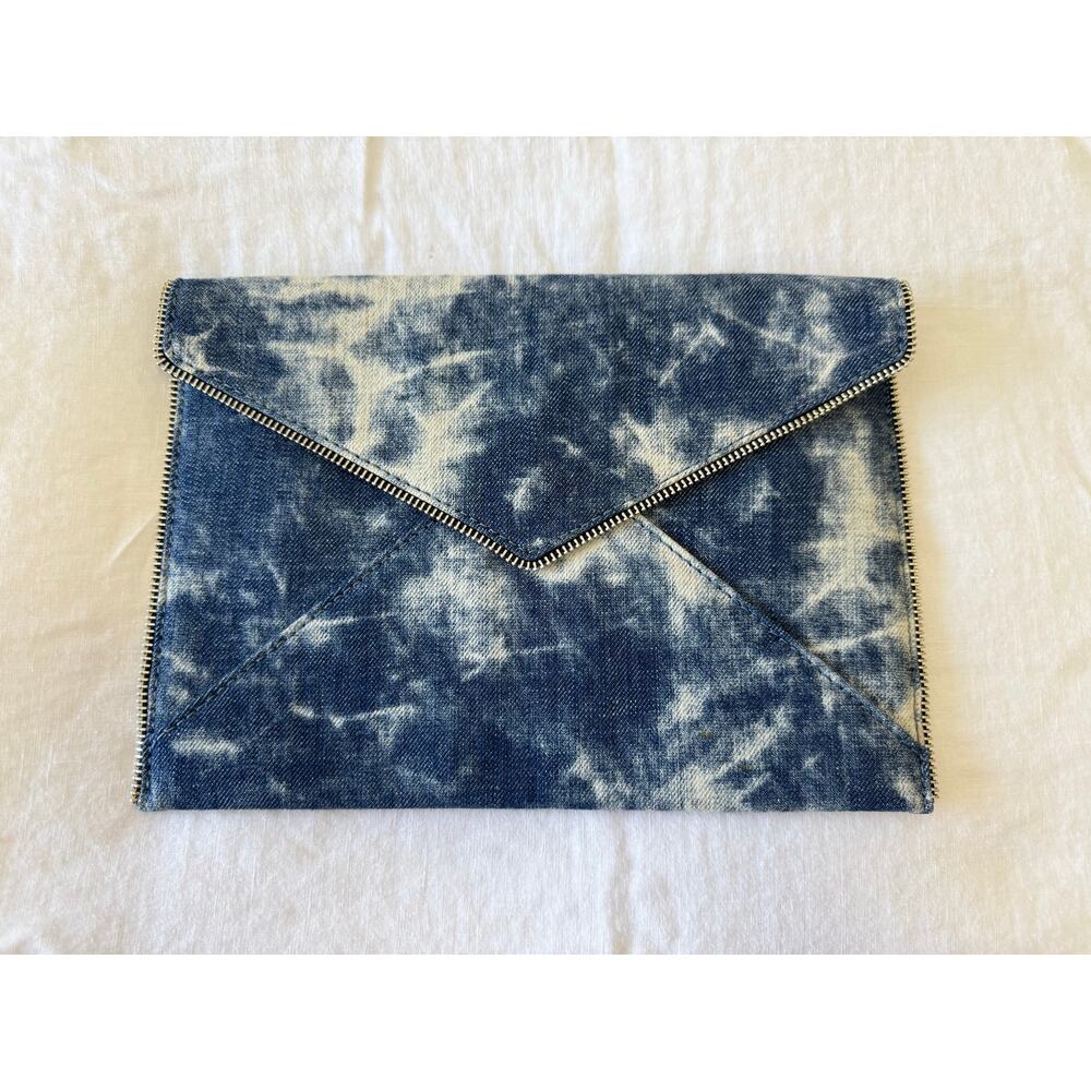 Rebecca Minkoff | Denim Blue Tie Dye Leo Envelope Clutch | Leather Metal Trim